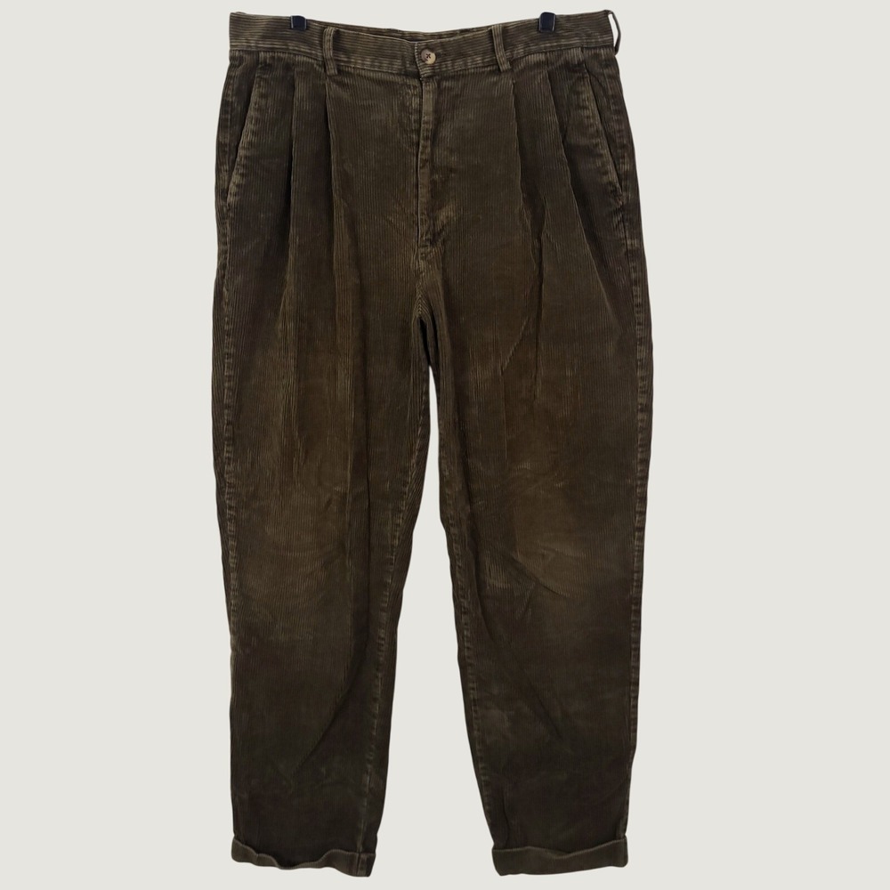 Gap Corduroy Pants Mens Relaxed Fit Pleated Olive 36x34 Fit 34x32 cuffed
